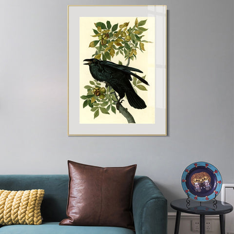 INVIN ART Metal Framed Canvas Giclee Print Raven by John James Audubon Wall Art Living Room Home Office Decorations