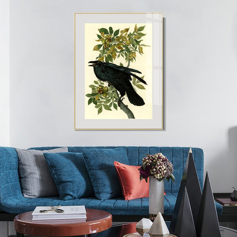 INVIN ART Metal Framed Canvas Giclee Print Raven by John James Audubon Wall Art Living Room Home Office Decorations