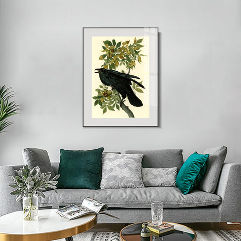 INVIN ART Metal Framed Canvas Giclee Print Raven by John James Audubon Wall Art Living Room Home Office Decorations