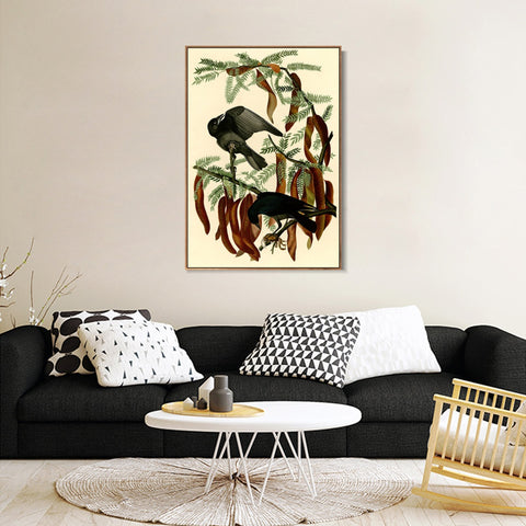 INVIN ART Framed Canvas Giclee Print Fish Crow by John James Audubon Wall Art Living Room Home Office Decorations
