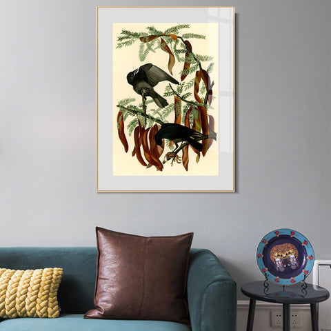 INVIN ART Metal Framed Canvas Giclee Print Fish Crow by John James Audubon Wall Art Living Room Home Office Decorations