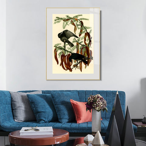 INVIN ART Metal Framed Canvas Giclee Print Fish Crow by John James Audubon Wall Art Living Room Home Office Decorations