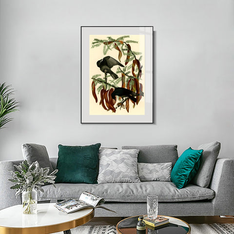 INVIN ART Metal Framed Canvas Giclee Print Fish Crow by John James Audubon Wall Art Living Room Home Office Decorations