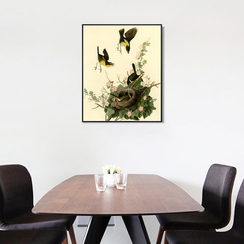 INVIN ART Framed Canvas Giclee Print Yellow breasted Chat by John James Audubon Wall Art Living Room Home Office Decorations