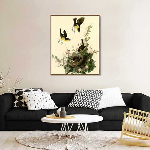 INVIN ART Framed Canvas Giclee Print Yellow breasted Chat by John James Audubon Wall Art Living Room Home Office Decorations