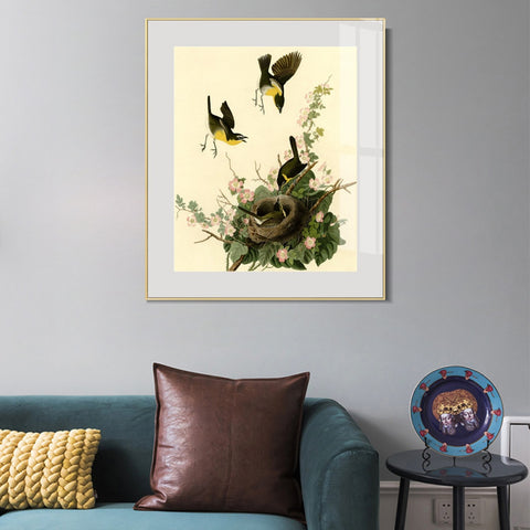 INVIN ART Metal Framed Canvas Giclee Print Yellow breasted Chat by John James Audubon Wall Art Living Room Home Office Decorations