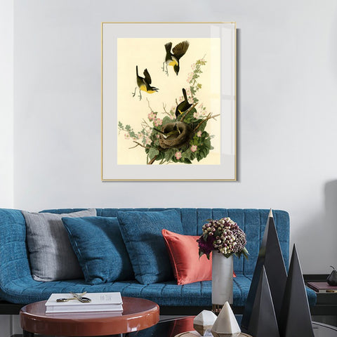 INVIN ART Metal Framed Canvas Giclee Print Yellow breasted Chat by John James Audubon Wall Art Living Room Home Office Decorations