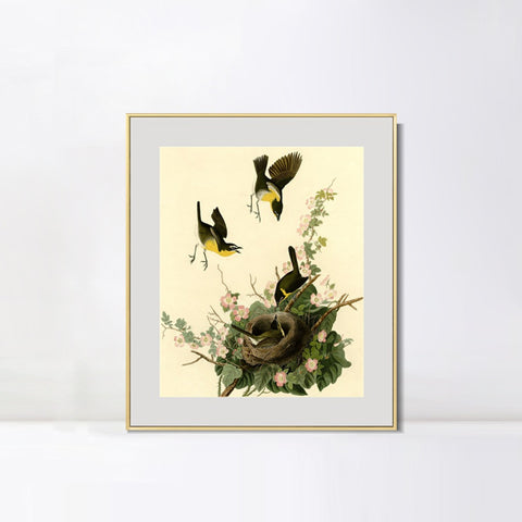 INVIN ART Metal Framed Canvas Giclee Print Yellow breasted Chat by John James Audubon Wall Art Living Room Home Office Decorations