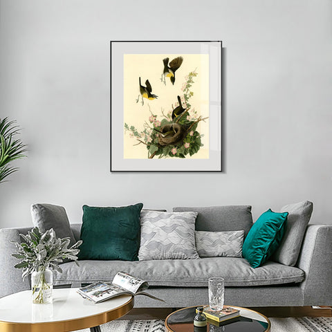 INVIN ART Metal Framed Canvas Giclee Print Yellow breasted Chat by John James Audubon Wall Art Living Room Home Office Decorations