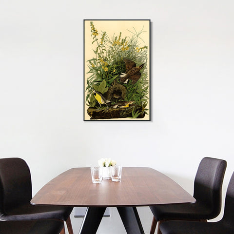 INVIN ART Framed Canvas Giclee Print Meadow Lark by John James Audubon Wall Art Living Room Home Office Decorations