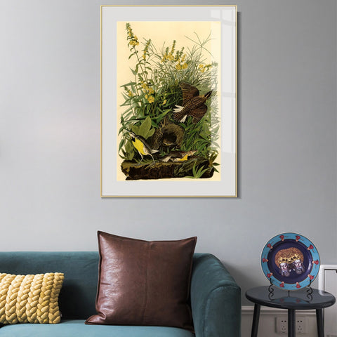 INVIN ART Metal Framed Canvas Giclee Print Meadow Lark by John James Audubon Wall Art Living Room Home Office Decorations