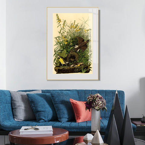 INVIN ART Metal Framed Canvas Giclee Print Meadow Lark by John James Audubon Wall Art Living Room Home Office Decorations