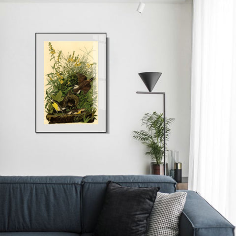INVIN ART Metal Framed Canvas Giclee Print Meadow Lark by John James Audubon Wall Art Living Room Home Office Decorations