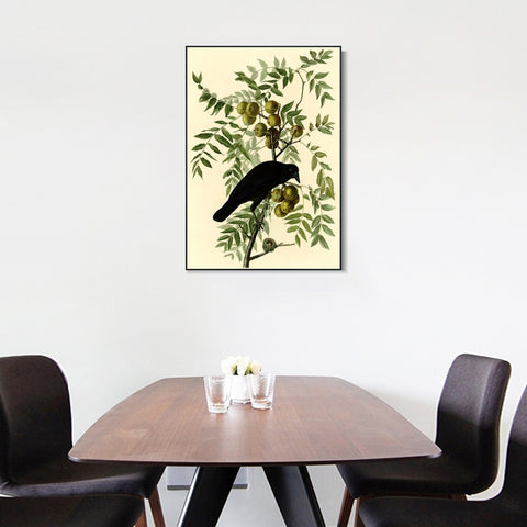 INVIN ART Framed Canvas Giclee Print American Crow by John James Audubon Wall Art Living Room Home Office Decorations