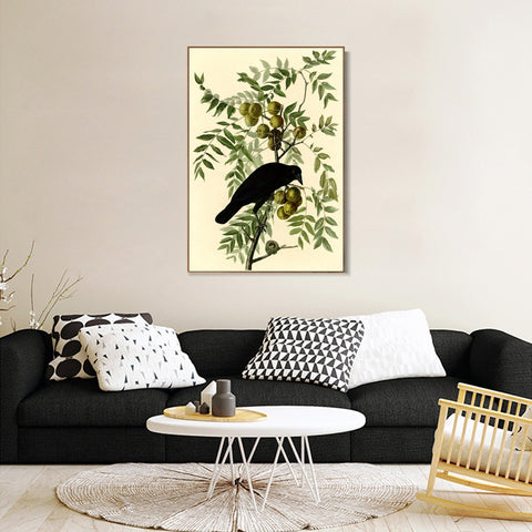INVIN ART Framed Canvas Giclee Print American Crow by John James Audubon Wall Art Living Room Home Office Decorations