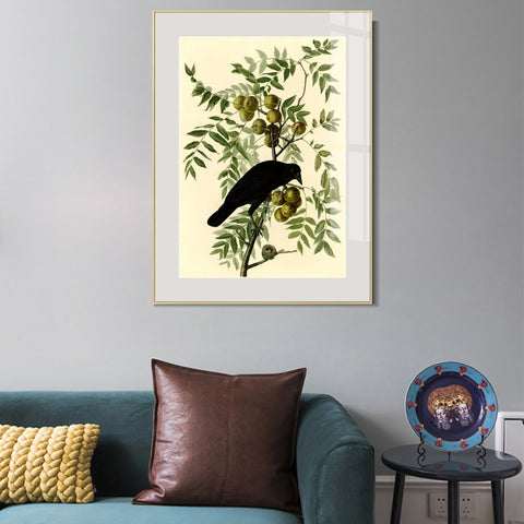 INVIN ART Metal Framed Canvas Giclee Print American Crow by John James Audubon Wall Art Living Room Home Office Decorations