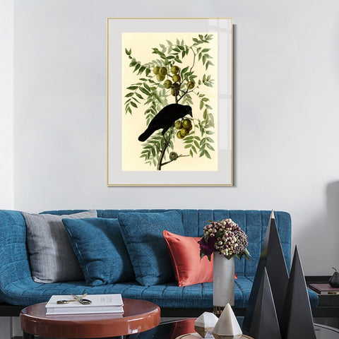 INVIN ART Metal Framed Canvas Giclee Print American Crow by John James Audubon Wall Art Living Room Home Office Decorations