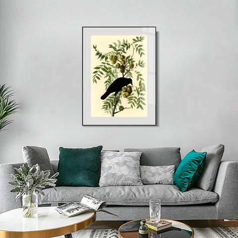 INVIN ART Metal Framed Canvas Giclee Print American Crow by John James Audubon Wall Art Living Room Home Office Decorations
