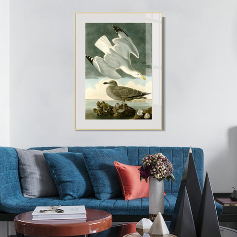 INVIN ART Metal Framed Canvas Giclee Print Herring Gull by John James Audubon Wall Art Living Room Home Office Decorations