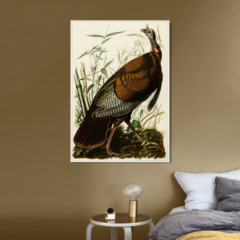 INVIN ART Framed Canvas Giclee Print Wild Turkey by John James Audubon Wall Art Living Room Home Office Decorations