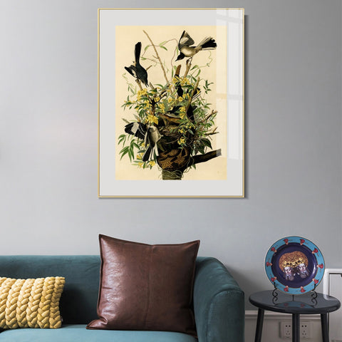 INVIN ART Metal Framed Canvas Giclee Print Mocking Bird by John James Audubon Wall Art Living Room Home Office Decorations