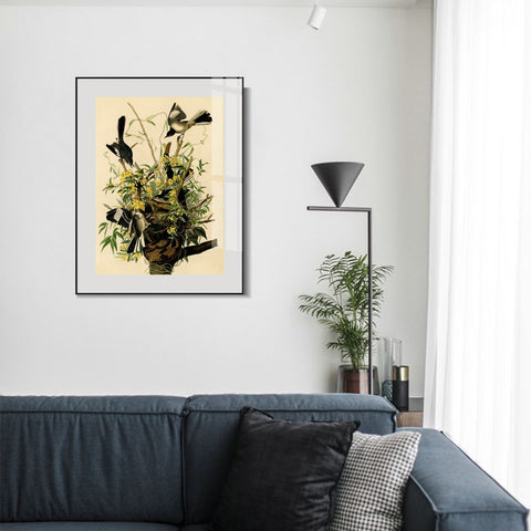 INVIN ART Metal Framed Canvas Giclee Print Mocking Bird by John James Audubon Wall Art Living Room Home Office Decorations
