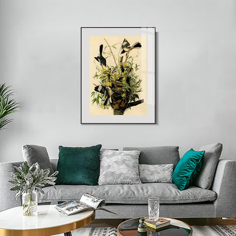 INVIN ART Metal Framed Canvas Giclee Print Mocking Bird by John James Audubon Wall Art Living Room Home Office Decorations