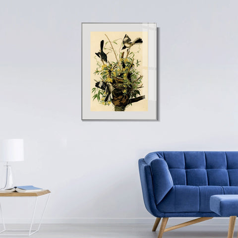 INVIN ART Metal Framed Canvas Giclee Print Mocking Bird by John James Audubon Wall Art Living Room Home Office Decorations