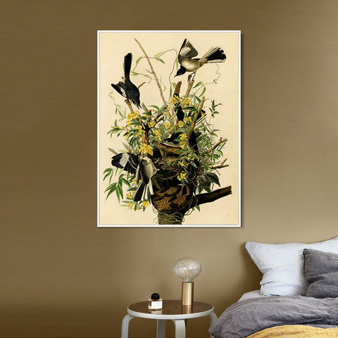 INVIN ART Framed Canvas Giclee Print Mocking Bird by John James Audubon Wall Art Living Room Home Office Decorations