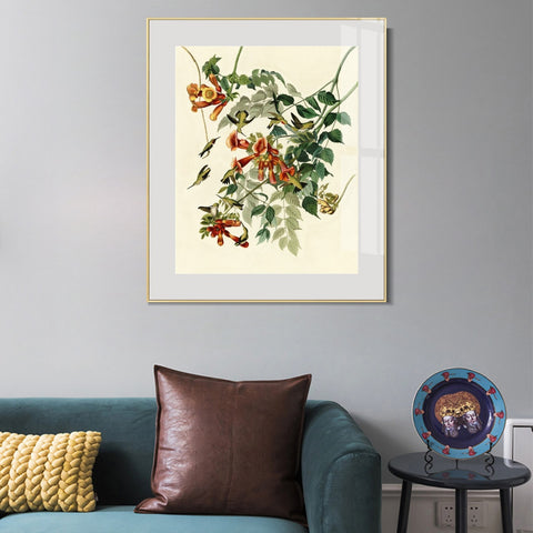 INVIN ART Metal Framed Canvas Giclee Print Ruby throated Humming Bird by John James Audubon Wall Art Living Room Home Office Decorations
