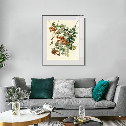 INVIN ART Metal Framed Canvas Giclee Print Ruby throated Humming Bird by John James Audubon Wall Art Living Room Home Office Decorations