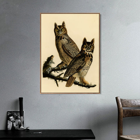 INVIN ART Framed Canvas Giclee Print Great Horned Owl by John James Audubon Wall Art Living Room Home Office Decorations