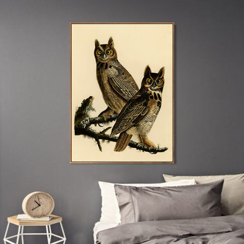 INVIN ART Framed Canvas Giclee Print Great Horned Owl by John James Audubon Wall Art Living Room Home Office Decorations