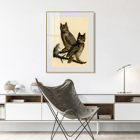 INVIN ART Metal Framed Canvas Giclee Print Great Horned Owl by John James Audubon Wall Art Living Room Home Office Decorations