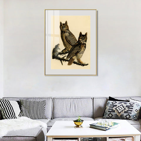 INVIN ART Metal Framed Canvas Giclee Print Great Horned Owl by John James Audubon Wall Art Living Room Home Office Decorations