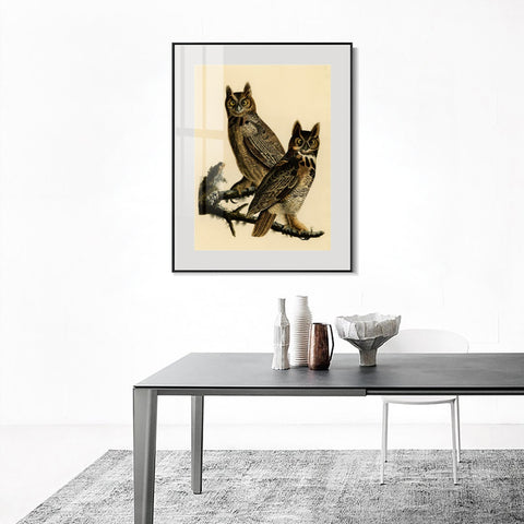 INVIN ART Metal Framed Canvas Giclee Print Great Horned Owl by John James Audubon Wall Art Living Room Home Office Decorations