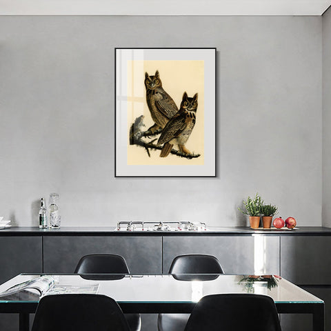 INVIN ART Metal Framed Canvas Giclee Print Great Horned Owl by John James Audubon Wall Art Living Room Home Office Decorations
