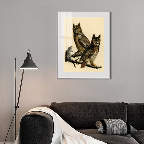 INVIN ART Metal Framed Canvas Giclee Print Great Horned Owl by John James Audubon Wall Art Living Room Home Office Decorations