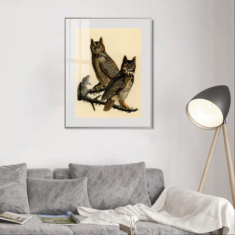 INVIN ART Metal Framed Canvas Giclee Print Great Horned Owl by John James Audubon Wall Art Living Room Home Office Decorations