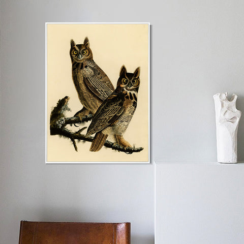 INVIN ART Framed Canvas Giclee Print Great Horned Owl by John James Audubon Wall Art Living Room Home Office Decorations