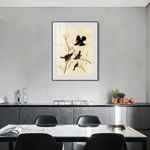 INVIN ART Metal Framed Canvas Giclee Print Red winged Starling or Marsh Blackbird by John James Audubon Wall Art Living Room Home Office Decorations