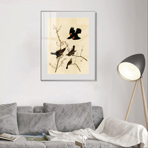 INVIN ART Metal Framed Canvas Giclee Print Red winged Starling or Marsh Blackbird by John James Audubon Wall Art Living Room Home Office Decorations