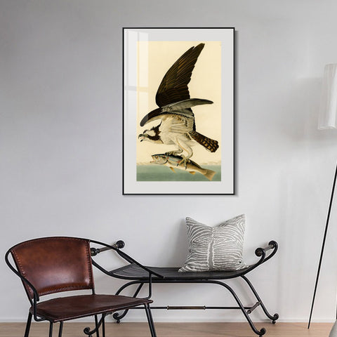 INVIN ART Metal Framed Canvas Giclee Print Fish Hawk or Osprey by John James Audubon Wall Art Living Room Home Office Decorations