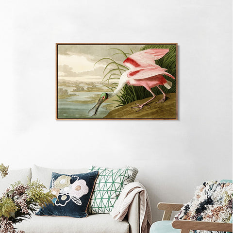 INVIN ART Framed Canvas Giclee Print Roseate Spoonbill Bird by John James Audubon Wall Art Living Room Home Office Decorations