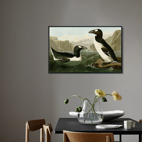 INVIN ART Framed Canvas Giclee Print Great Auk by John James Audubon Wall Art Living Room Home Office Decorations