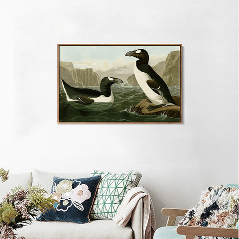 INVIN ART Framed Canvas Giclee Print Great Auk by John James Audubon Wall Art Living Room Home Office Decorations