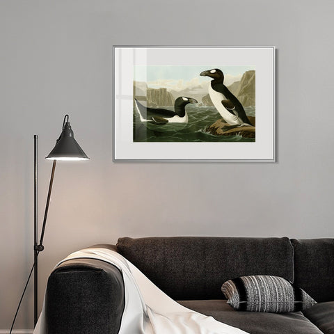 INVIN ART Metal Framed Canvas Giclee Print Great Auk by John James Audubon Wall Art Living Room Home Office Decorations