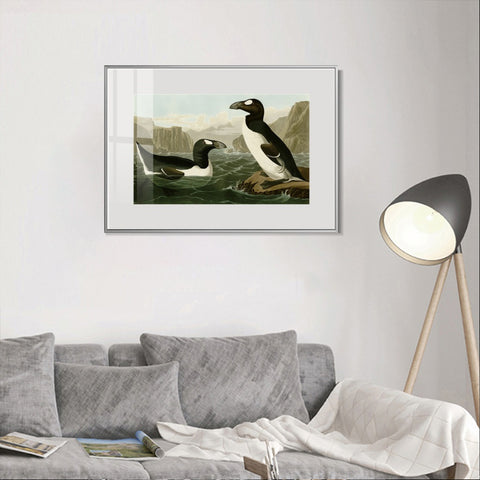 INVIN ART Metal Framed Canvas Giclee Print Great Auk by John James Audubon Wall Art Living Room Home Office Decorations