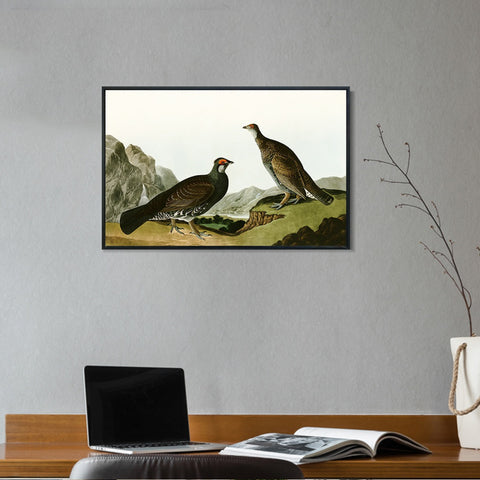 INVIN ART Framed Canvas Giclee Print Long tailed or Dusky Grous by John James Audubon Wall Art Living Room Home Office Decorations