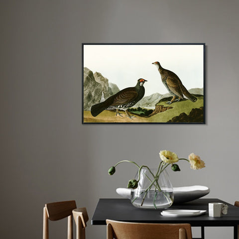 INVIN ART Framed Canvas Giclee Print Long tailed or Dusky Grous by John James Audubon Wall Art Living Room Home Office Decorations